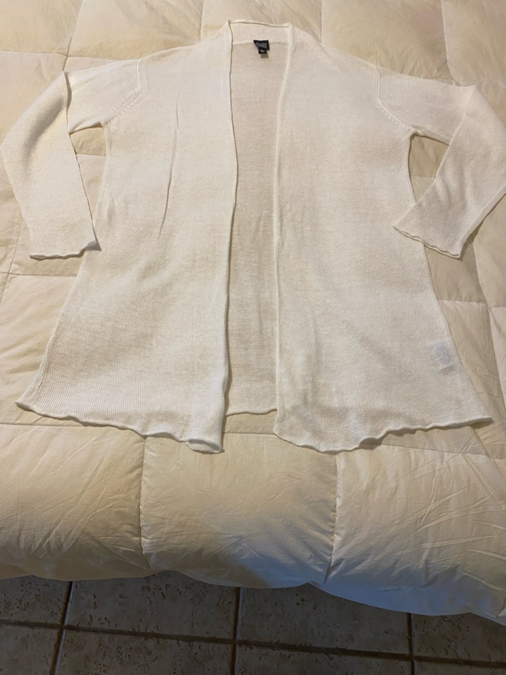 Eileen Fisher White Open Front Knit  Sweater Linen Large New w/ tag